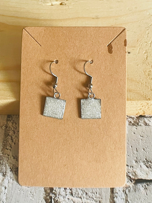 Ultra White Sparkle Square Earrings