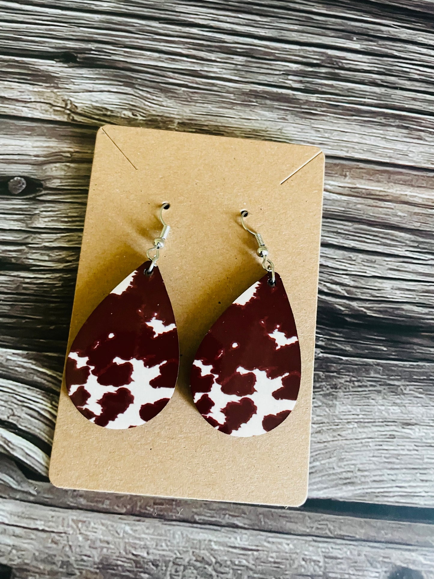 Brown Cow Pattern Wire Hook Earrings