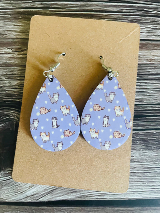 Purple Cat Pattern Earrings