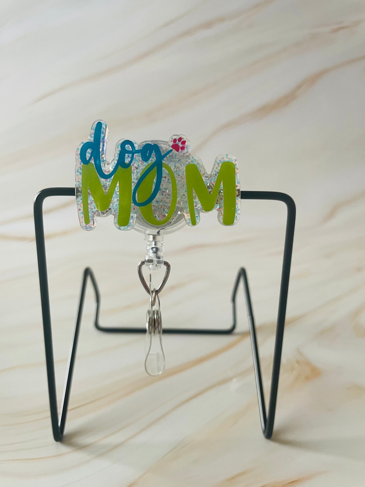 Dog Mom Acrylic Badge Reel Face