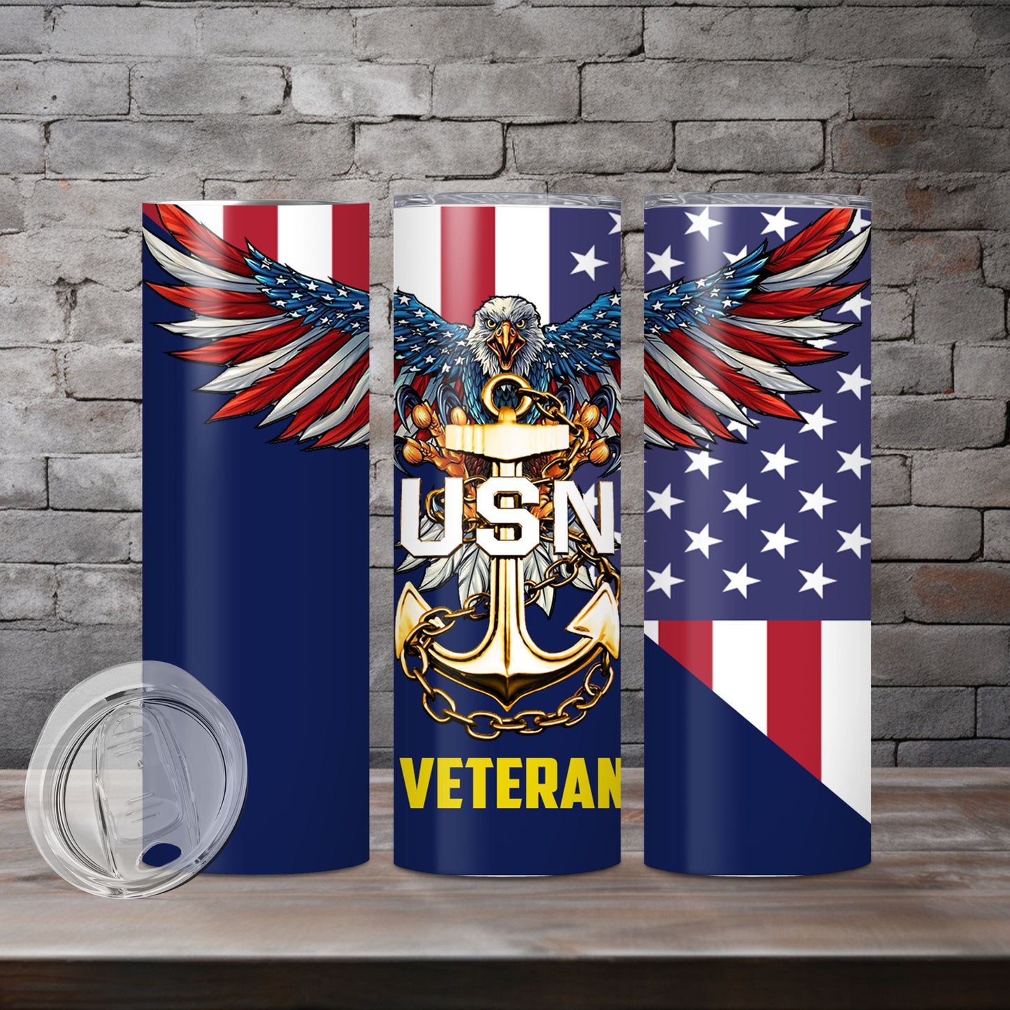 US Navy Veteran with American Eagle Tumbler